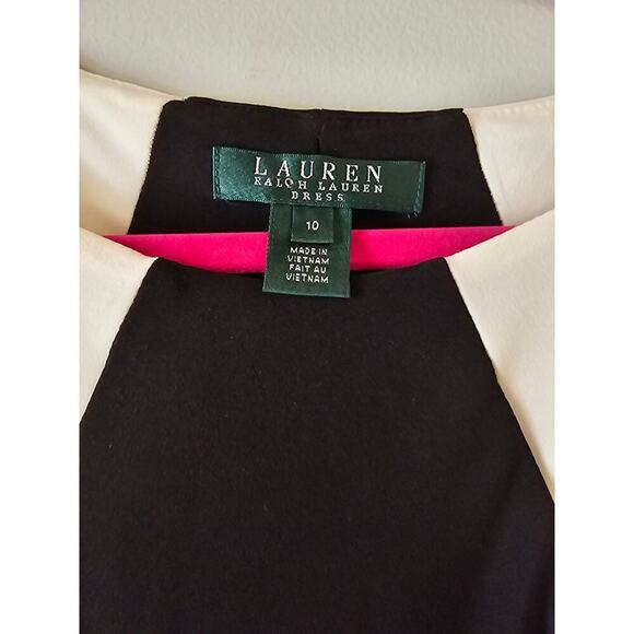 Lauren Ralph Lauren colorblock rouched waist sheath dress sz 10 cream black - Picture 3 of 5